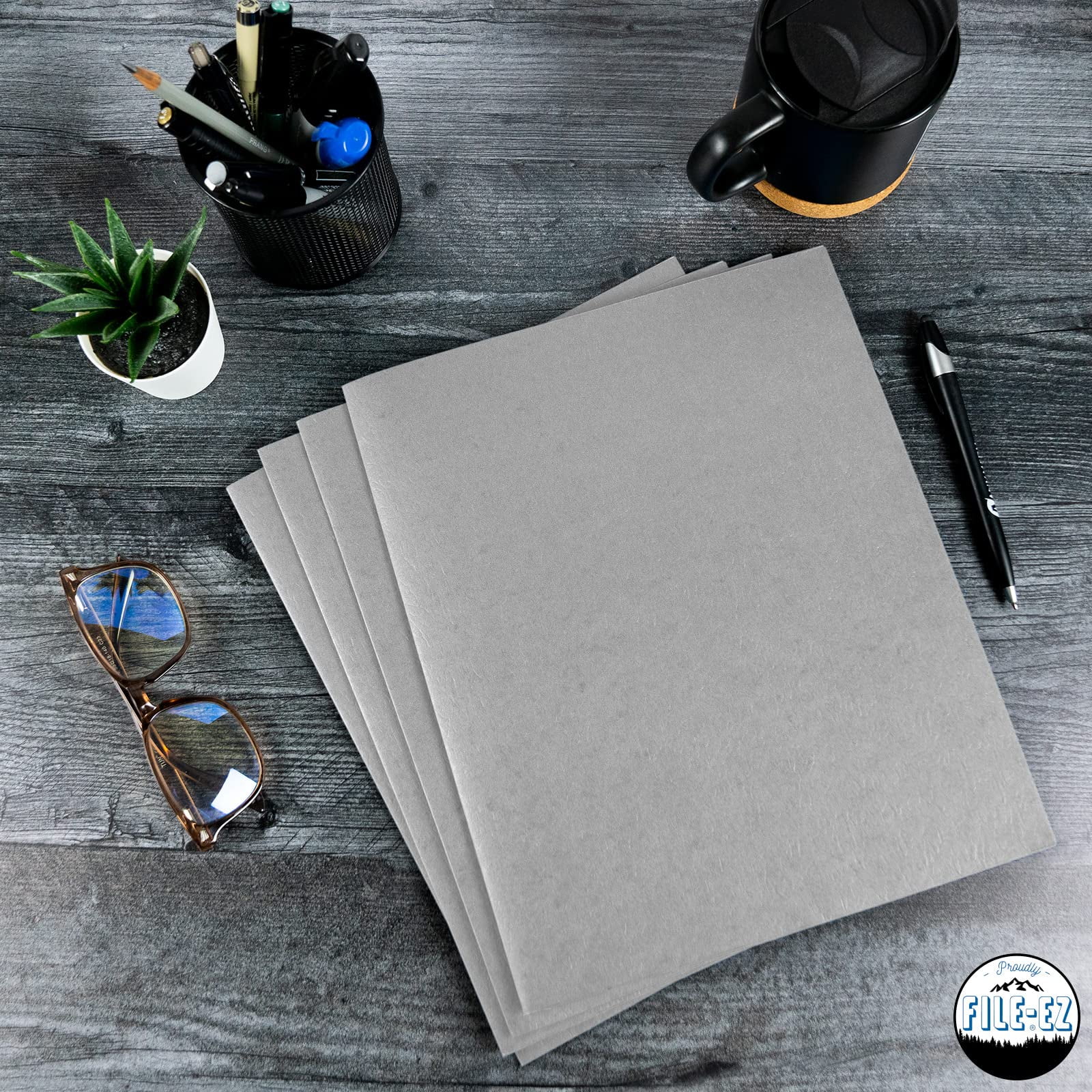 FILE-EZ Two-Pocket Folders, Gray, 25-Pack, Textured Paper, Letter Size (EZ-52530)