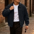 thumbnail image 3 of Winter Jackets for Men Cotton Contrast Color Washed Vintage Work Jacket Lapel Long Sleeve Full Zip Loose Casual Outer Coat Fashion Casual Coats, 3 of 9