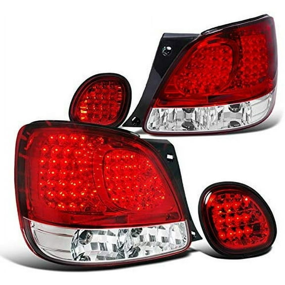 LED Tail Lights Rear Brake Lamp Trunk Piece Combo In Chrome Housing Red Lens Made For And Compatible With 1998 - 2005 Lexus GS300 400 430 98 99 00 01 02 03 04 05