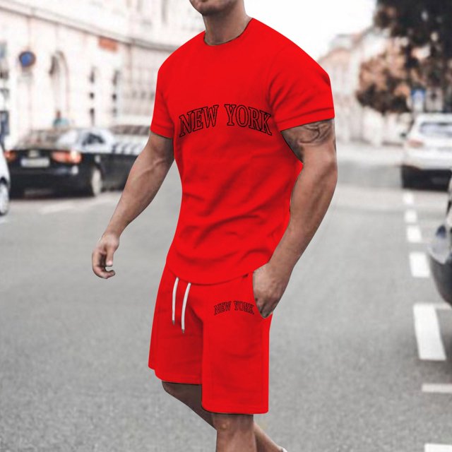 WILLBEST Conjunto de Dos Piezas Informal de Verano para Hombre, con Estampado de Letras, Cuello Redondo, Manga Corta, Pantalones Cortos y Pantalones Cortos, Conjunto de Dos Piezas Holgado y Moderno.