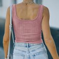 thumbnail image 4 of Blusa corta informal sin mangas con cuello cuadrado y botón frontal para mujer, color rosa, XXL, 4 of 6