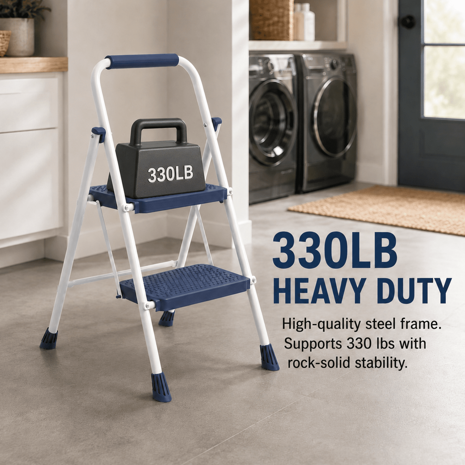 Alvantor 2/3-Layer Foldable Step Ladder with Anti-Slip Pedal & Handrail, Heavy Duty for Home Use, 330lbs Capacity