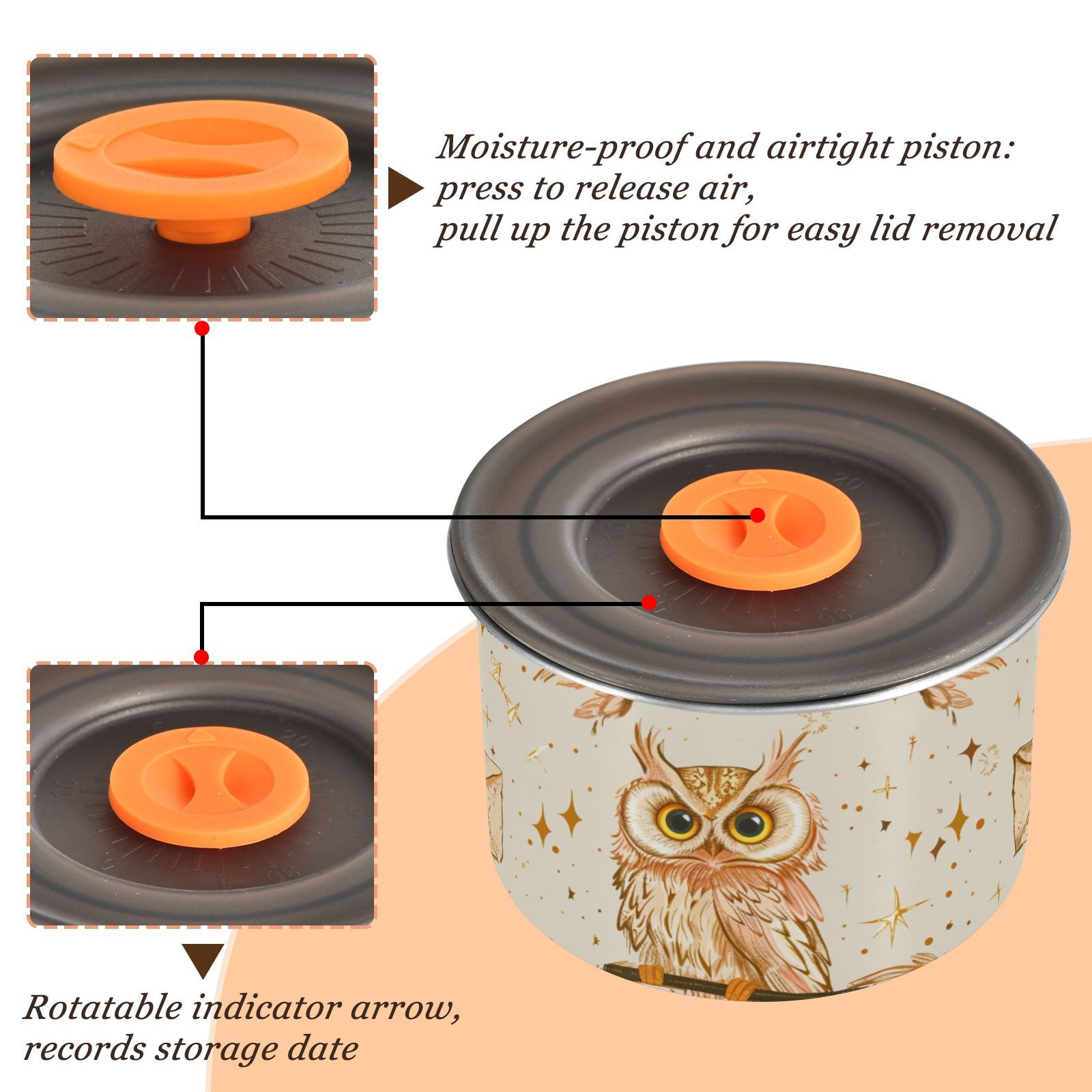 Owl Envelope Retro Airtight Coffee Bean Canister 30oz Food Storage Containers with Lids For Gournd, Tea, Sugar, Flour, Rice, Cereal, Candy Cookie Jar