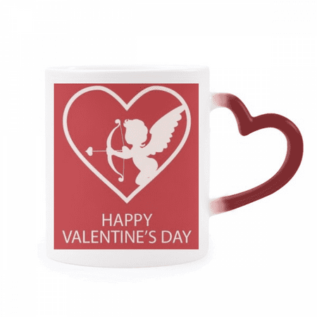 

White Angel Arrow Valentine s Day Heat Sensitive Mug Red Color Changing Stoneware Cup