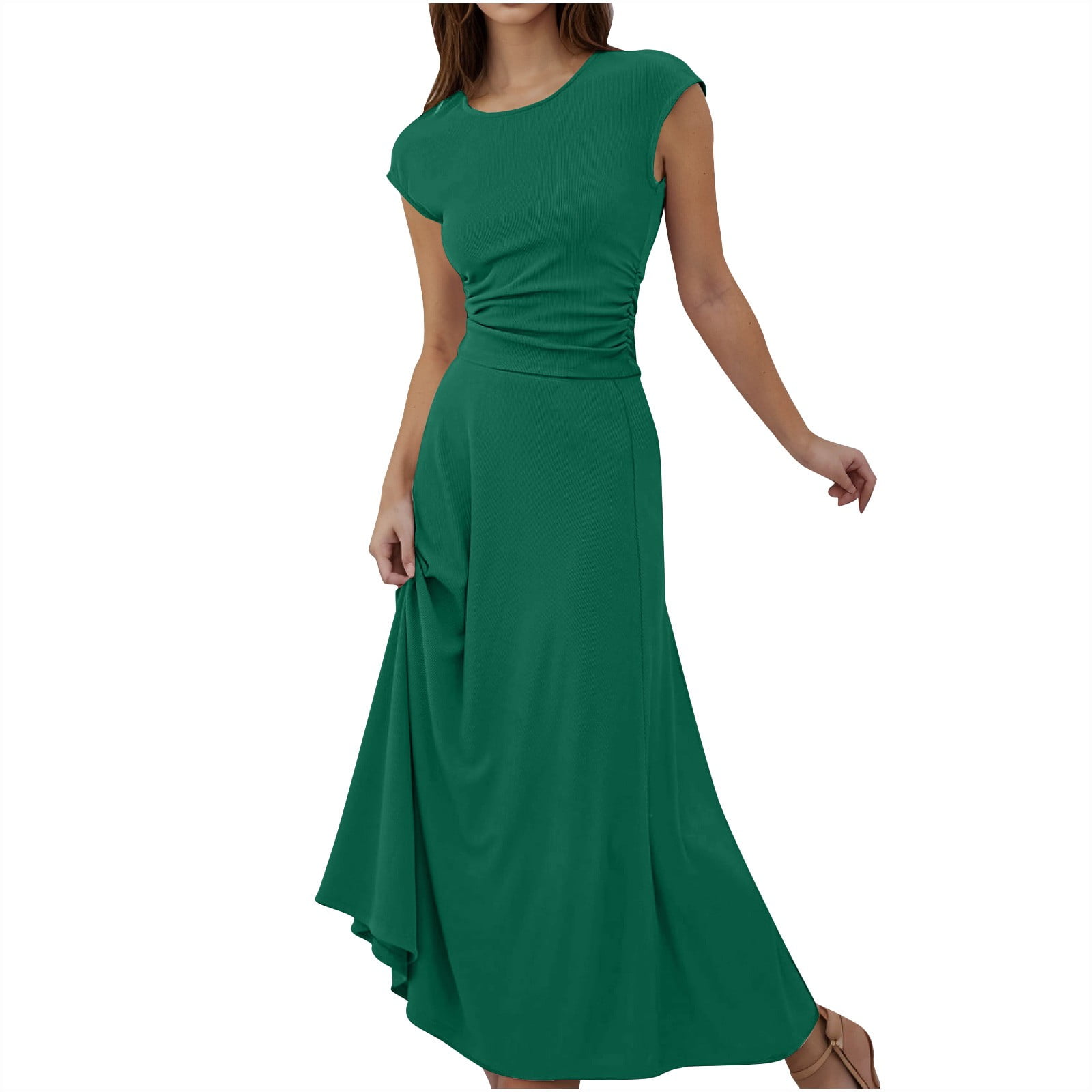 pstuiky Dresses for Women,Solid Color V-Neck Short Sleeve Long Dress Set Casual Maxi Dresses Fall Plus Size Dresses for Cocktail Party