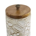 thumbnail image 4 of DecMode 9", 11"H White Ceramic Floral Handmade Intricately Carved Decorative Jars with Wood Lids, 2-Pieces, 4 of 8