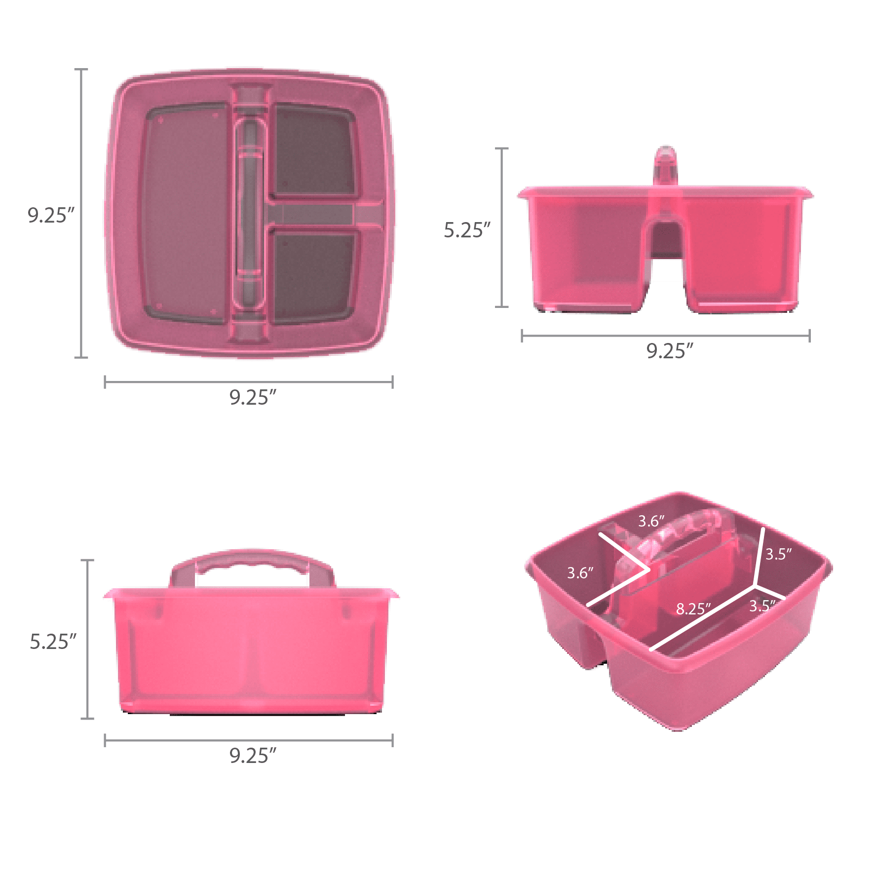 AtMini Art Caddy Organizer with Handle Stackable Multipurpose Plastic Caddy  for Office, Makeup, Dormitory, Classroom, Cabinet Caddy etc - Square Pink