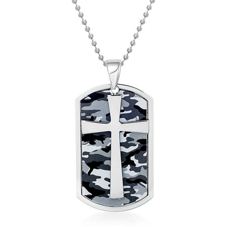 Men's Stainless Steel Camo and Cross Dog Tag Pendant