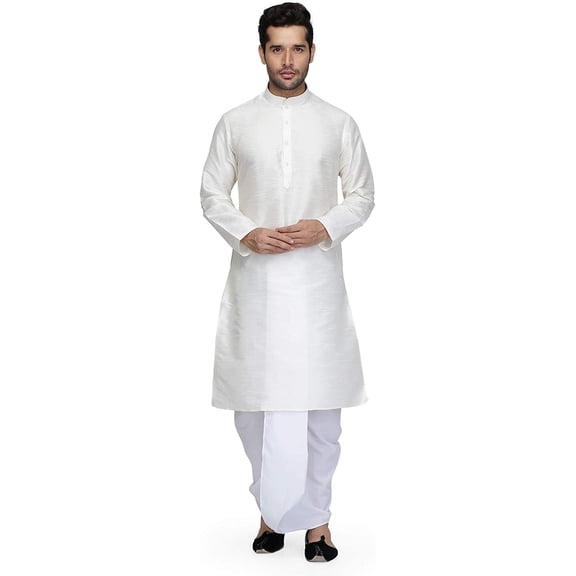 Royal Kurta Mens Silk Dhoti Kurta Set (44, White)