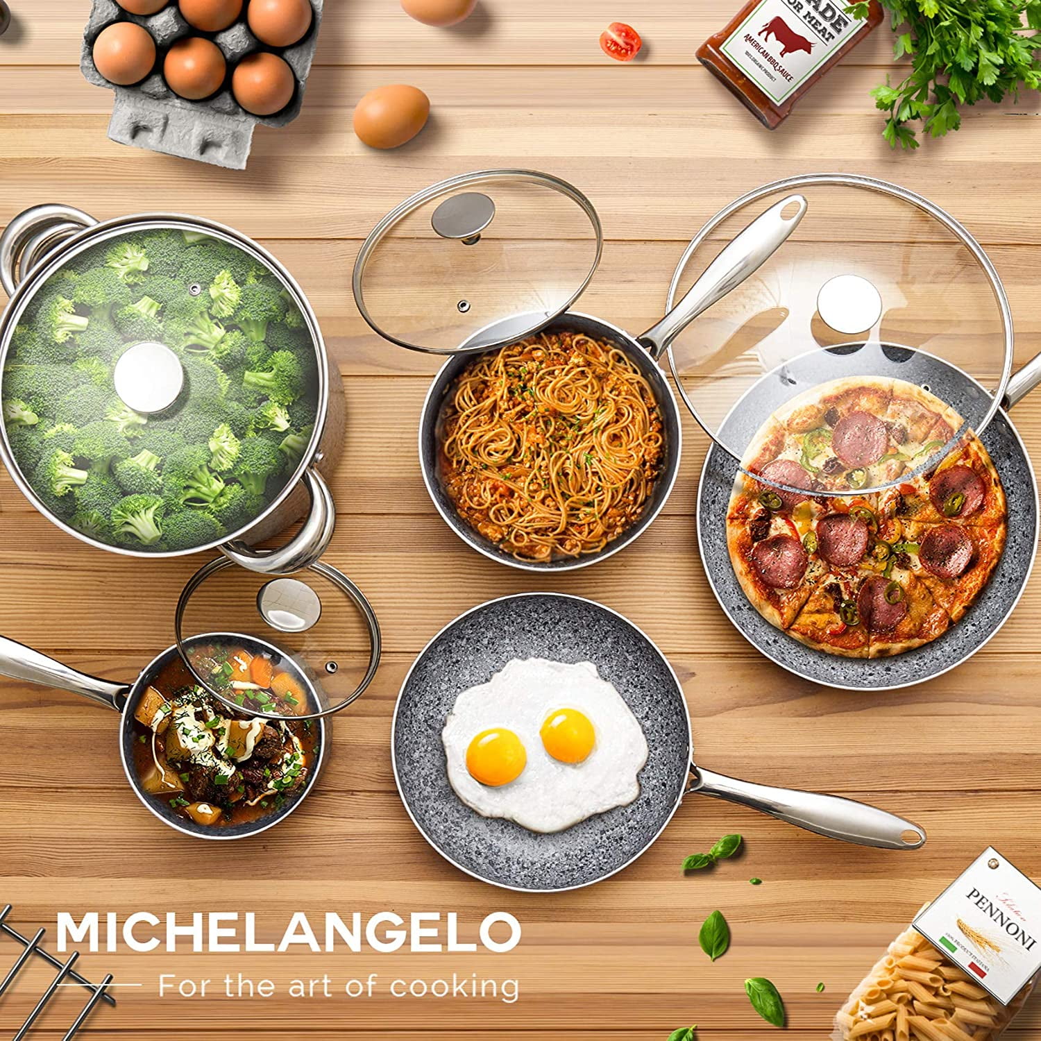 MICHELANGELO Pots and Pans Set Nonstick, 15 Pcs Kitchen Cookware  Sets with Porcelain Enamel Exterior and Nonstick Granite-derived Coating,  Enamel Cookware Set with 5 Utensils - Red : Everything Else