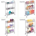 thumbnail image 3 of mDesign Steel Slim Rolling Utility Cart Storage Organizer with Shelves, Silver, 3 of 8