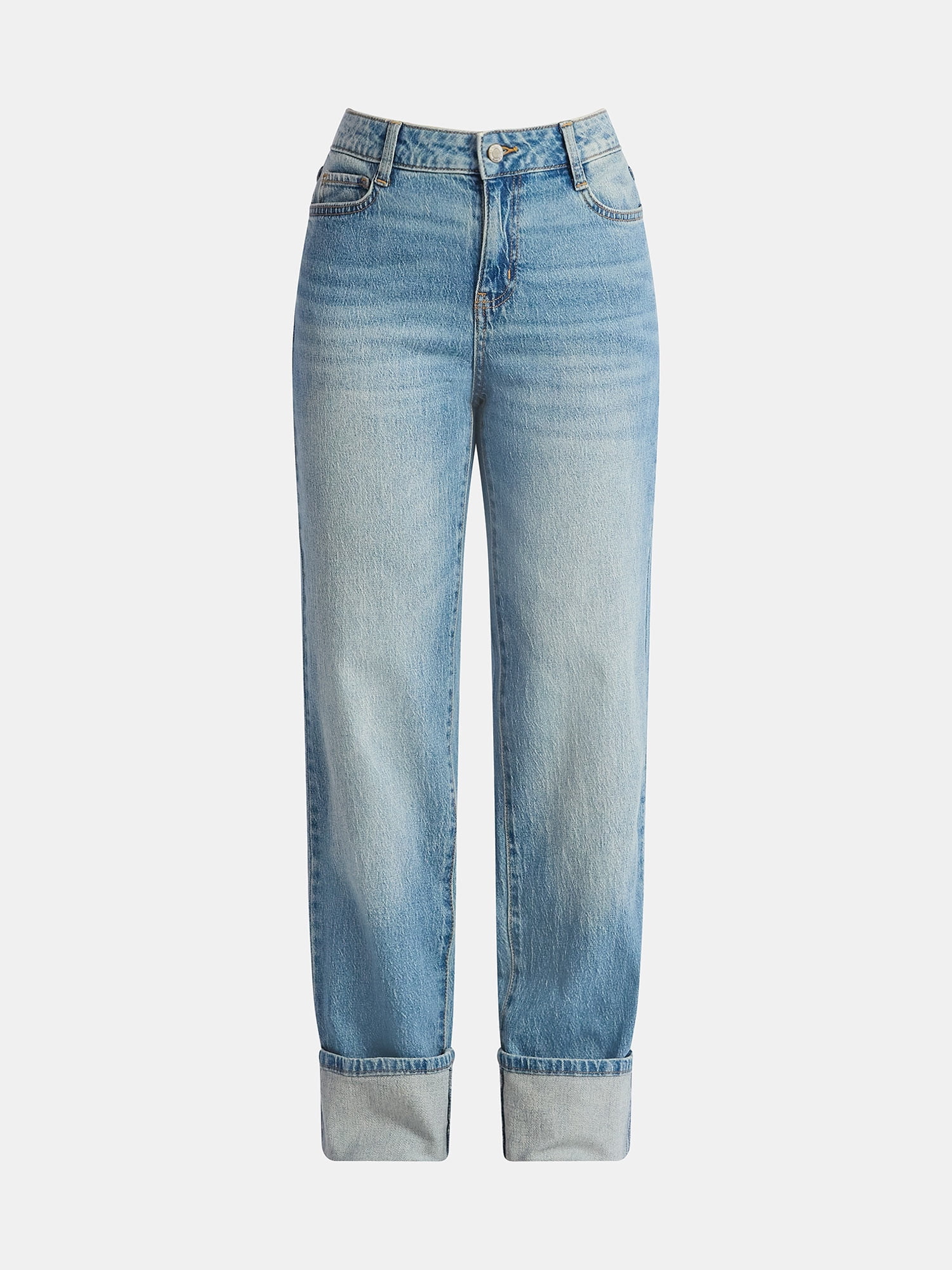 Time and Tru Women's High Rise Straight Jeans with Cuffs, 29" Inseam, Sizes 0-20