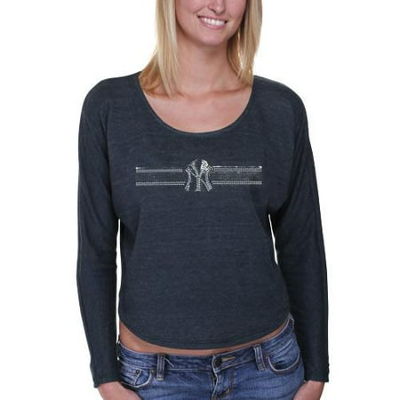 Dolman Crop - New York Yankees Women's Cropped Tri-Blend Dolman Long Sleeve T-Shirt - Navy Blue - L