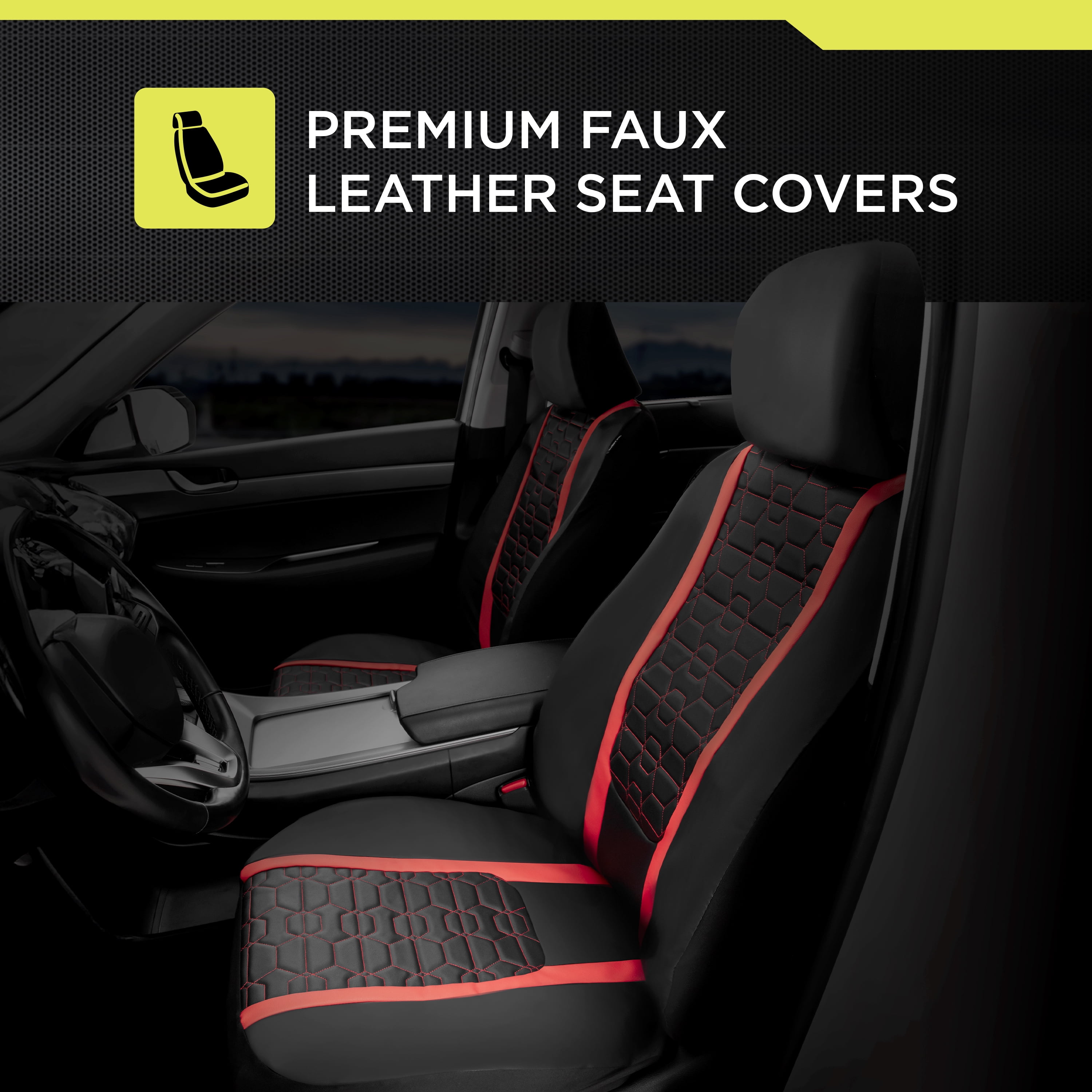 Auto Drive Racing Red Faux Leather Seat Cover for Most Cars, SUVs and Trucks. - 2 Pack, Universal fit