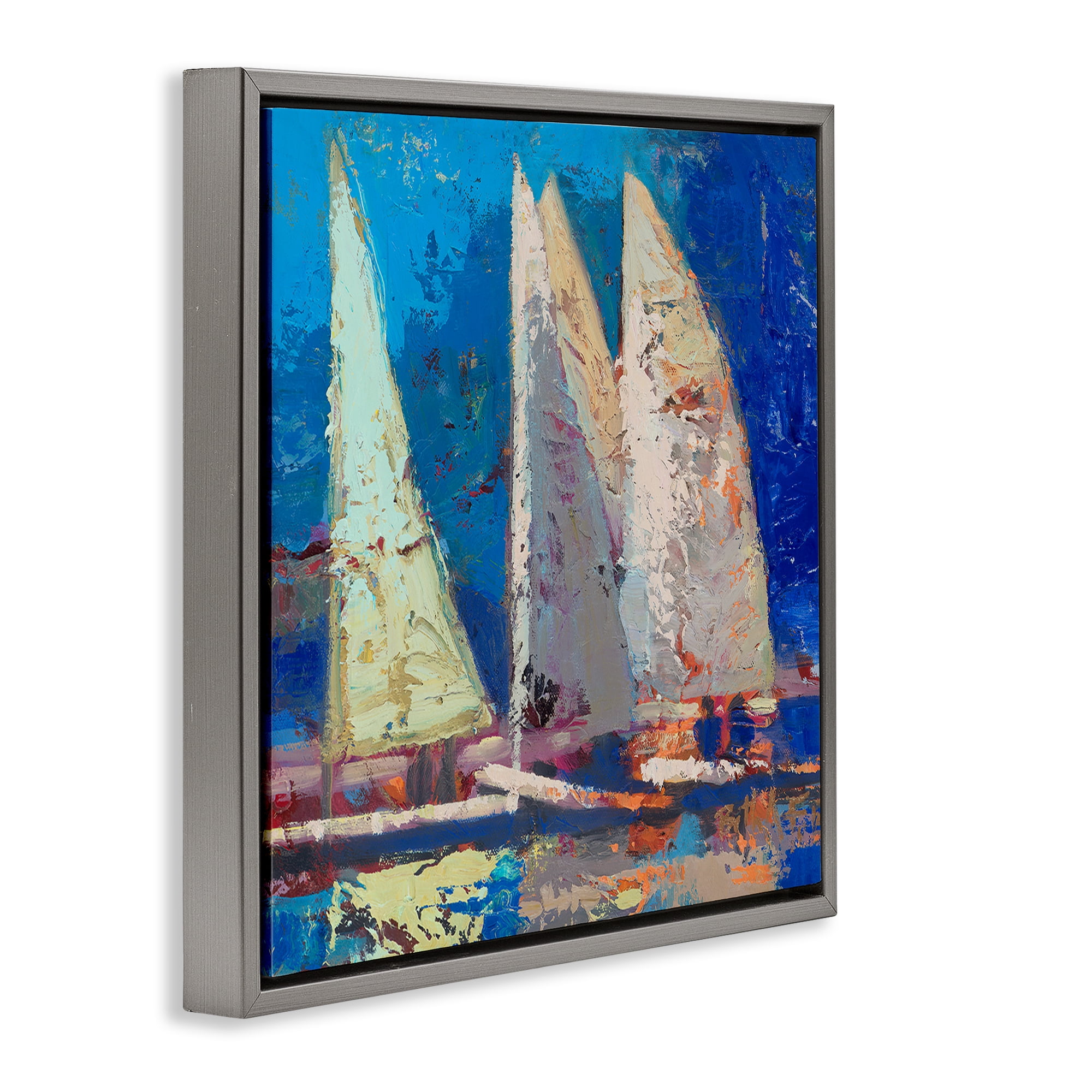 Stupell Industries A Strong Wind Sailboats Gray Framed Floater Canvas Wall Art, design by Beth A. Forst