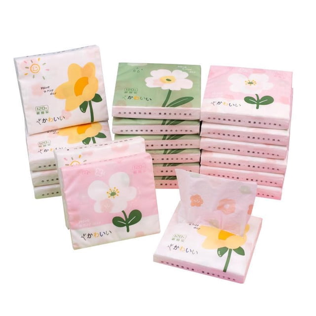 20 packs of virgin wood pulp printed tissue paper, small pack of removable handkerchiefs, a small flower, 40 packs/pack