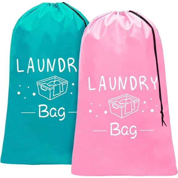 Virevialis 2 Pack Extra Large Travel Laundry Bag, Durable Rip-Stop Dirty Clothes Organizer with Drawstring,Heavy Duty Travel Laundry Bags,Easy Fit a Laundry Hamper or Basket(Pink Blue, 24" x 36")