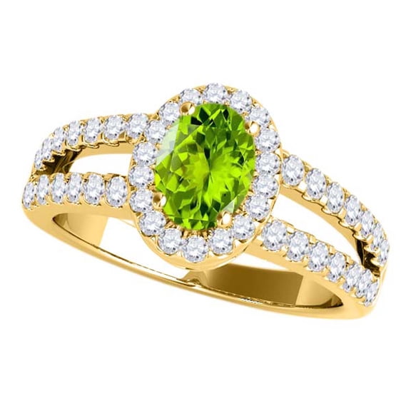 Rings for Women 1.68 Carat Diamond and Oval Shaped Peridot Ring prong 10K Yellow Gold