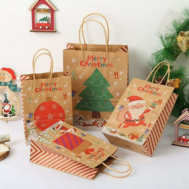 12 PCS Christmas Gift Bags Kraft Holiday Wrapping Paper Bags with