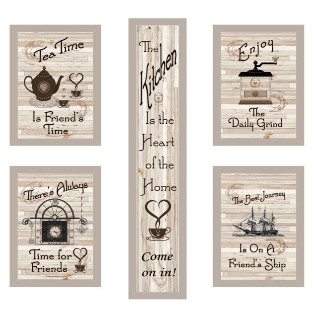 TrendyDecor4U "Collection d'Amitié de Cuisine" Vignette 5 Pcs par Millwork Engineering, Cadre Sable