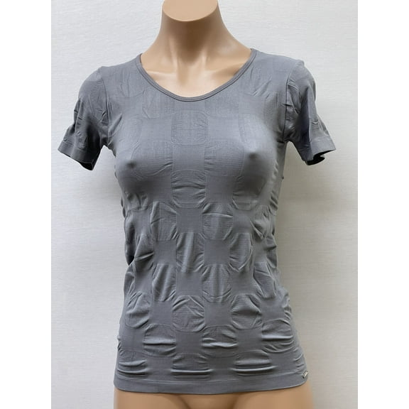 Women Seamless Short Sleeve Round Neck Squre Design Material Blouse Top Stretch Tee Shirts