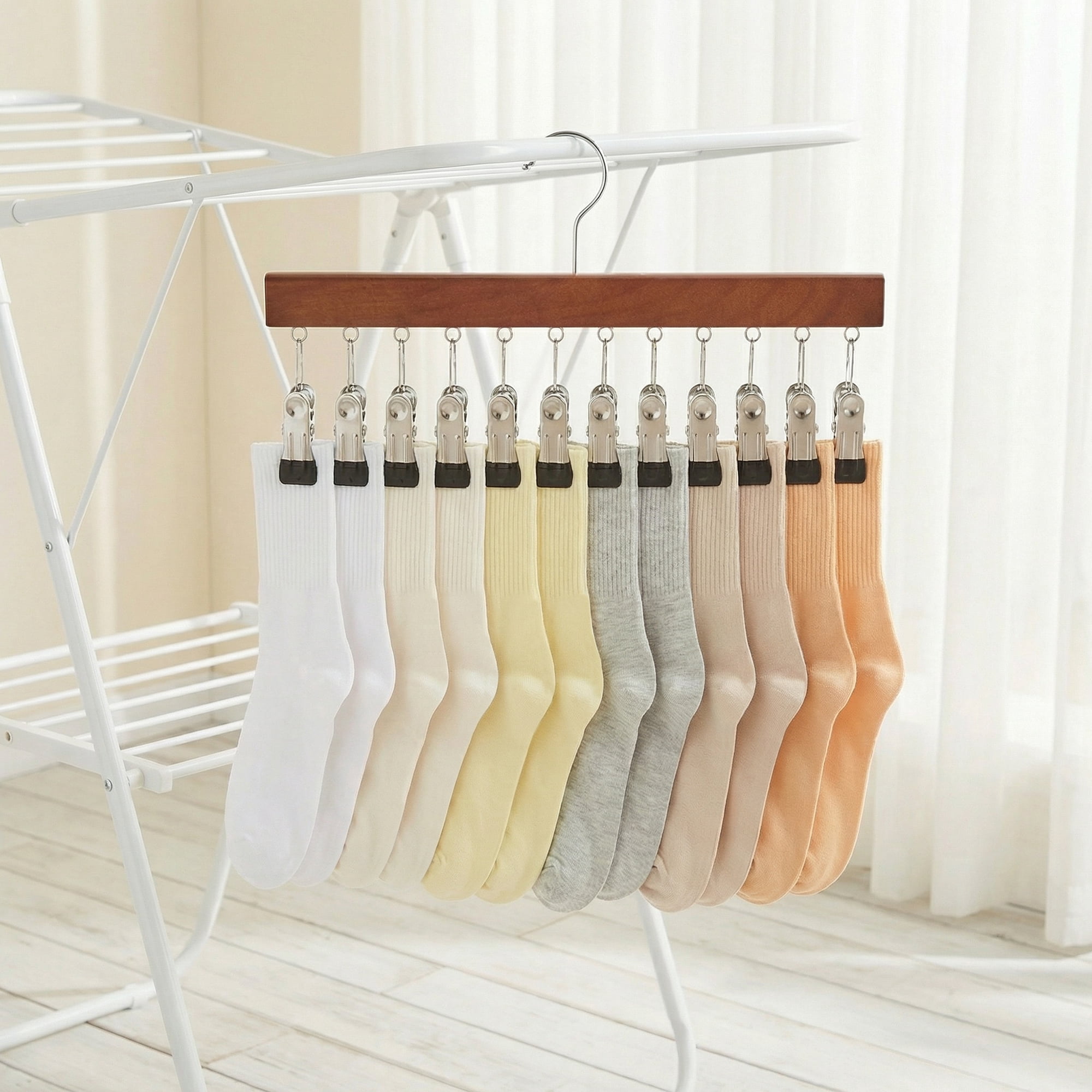 Unique Bargains Space Saving Wood Hat Hangers With 12 Hooks Dark Brown