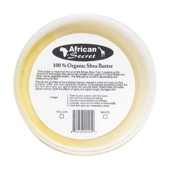 African Secret 100% Organic Shea Butter Smooth White For Skin, 8 Oz