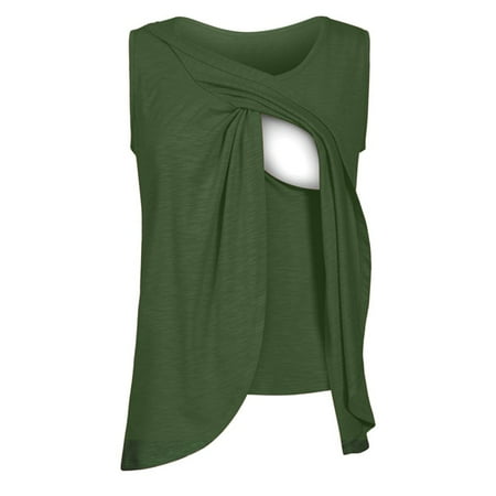 Maternity Sleeveless Wrap Tuscom Women's Maternity Nursing Wrap Top Cap Sleeveless Double Layer Blouse T Shirt ()