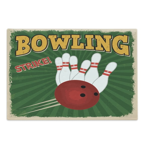 Vintage Cutting Board, Bowling Balls and Pins Design Western Sport Hobby Leisure Winner Art Print, Decorative Tempered Glass Cutting and Serving Board, Large Size, Multicolor, by Ambesonne
