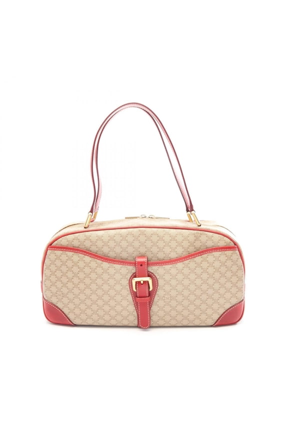Pre-Owned Celine Macadam Handbag, Coated Canvas Leather, Women's, Beige/Red