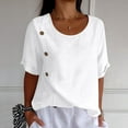 thumbnail image 2 of vigerkar Cotton Linen Tops for Women Lightweight Thin Plus Size Half Sleeve Shirt Loose Tunic Summer Work Casual Blouse White, XL, 2 of 8