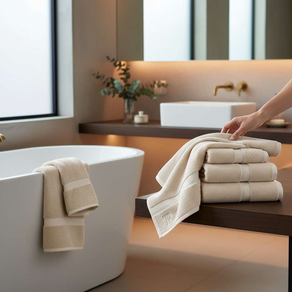 Cotton Hand Towel Sheet for Family, Set of 6, Beige