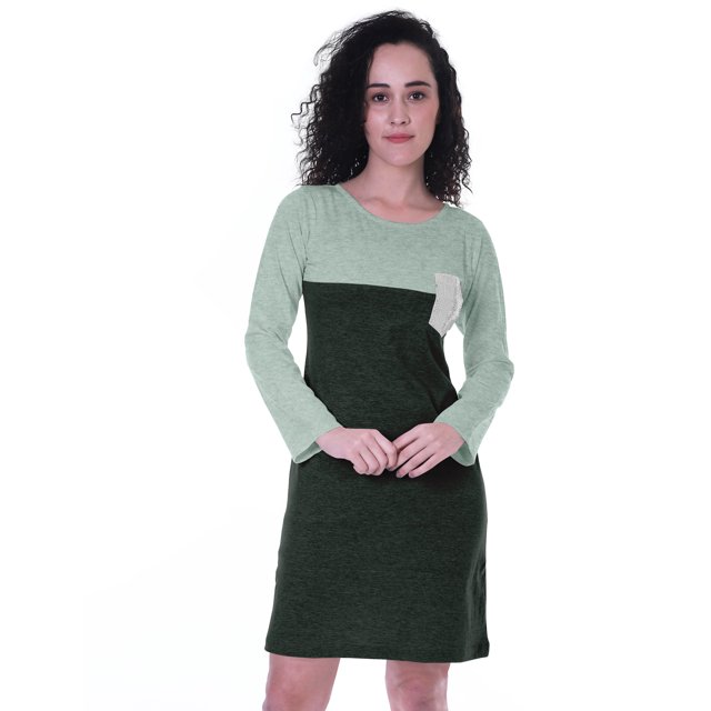 Moomaya Robe T-shirt pour Femmes à Manches Longues avec Poche Plaquée à Paillettes Robes d'Été