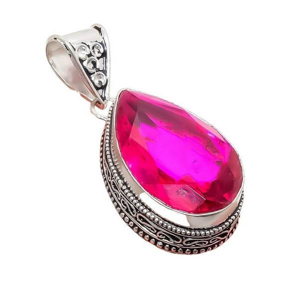 Pink Rubillite Gemstone Handmade 925 Sterling Silver Jewelry Pendant 1.97" MA-5339