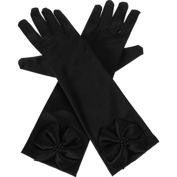 1 par de guantes largos de satén para niñas con lazo elegante para fiestas de cumpleaños, bodas y eventos formales Accesorios de vestir
