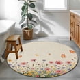thumbnail image 4 of Round Area Rug 4 Ft, Watercolor Flowers Washable Non-Slip Circle Carpet for Living Room/Bedroom, Spring Daisy Floral Butterflly Beige Low-Profile Crawling Mats Collection Rugs for Indoor, 4 of 7