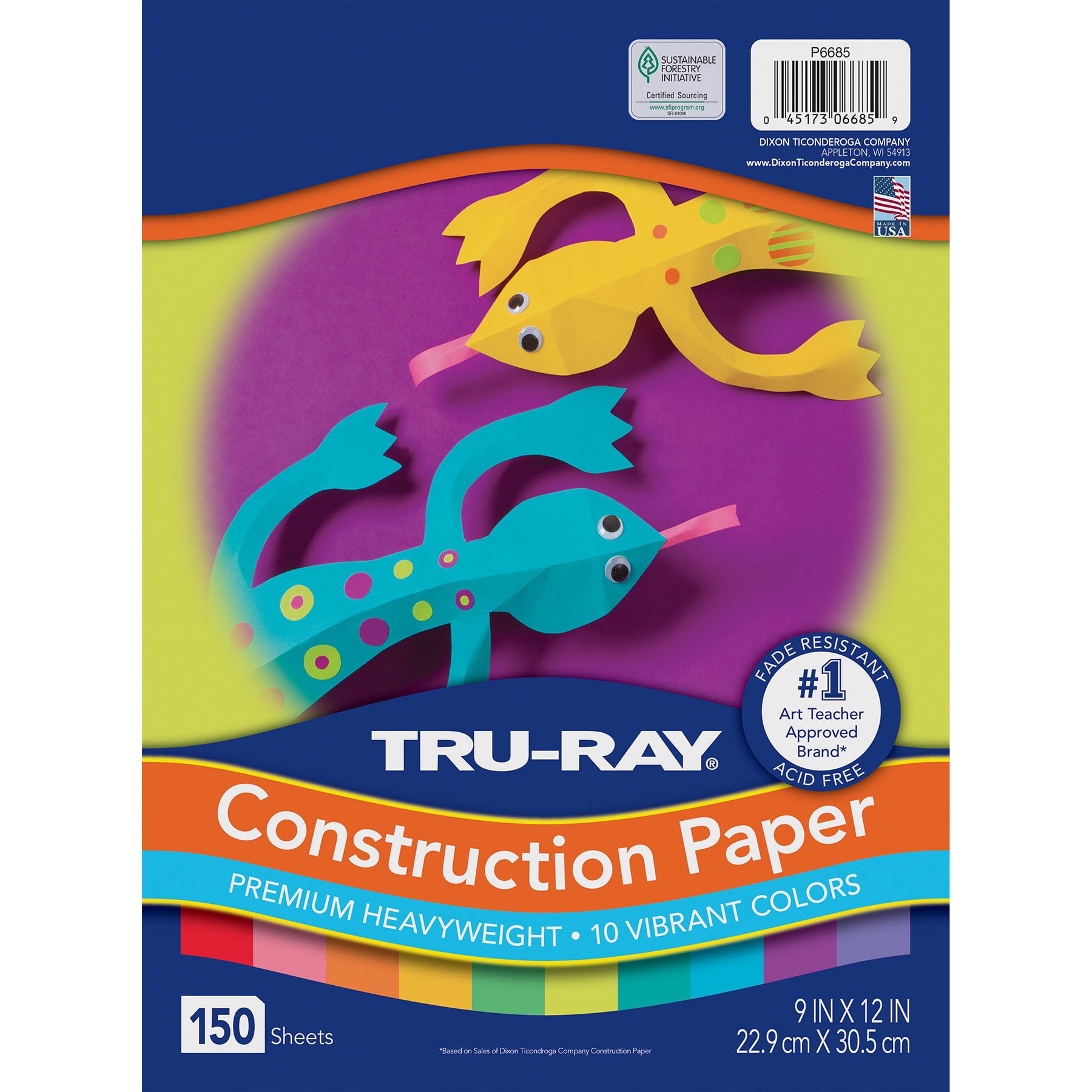 Tru-Ray Construction Paper, Heavyweight, 10 Vibrant Colors, 9" x 12", 150 Sheets Per Pack, 3 Packs