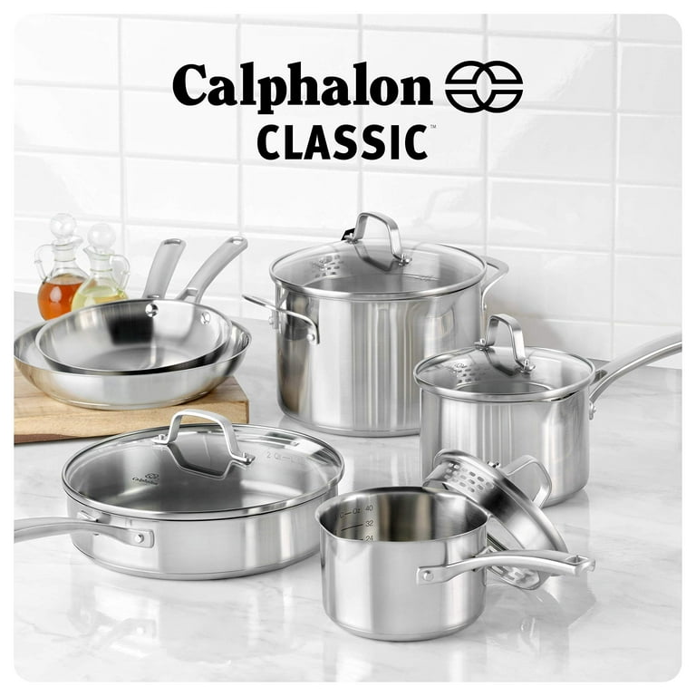 Calphalon 10-Piece Pots and Pans Set, Stainless Steel Kitchen Cookware with  Stay-Cool Handles and Pour Spouts, Dishwasher Safe, Silver 10-Piece Stainless  Steel Pots and Pans 