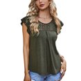 thumbnail image 1 of Camisa holgada de manga corta con cuello redondo y ribete de encaje en color verde oliva para mujer, moda primavera verano, con volantes, 1 of 8