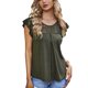 thumbnail image 1 of Bienvenido Top de manga corta con volantes para mujer, cuello redondo, empalme de encaje en el pecho, camisa holgada de manga corta a la moda para primavera y verano OD verde S, 1 of 8