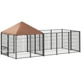 thumbnail image 3 of PawHut Dog Kennel Outside, Large Outdoor Dog Kennel with Rotating & Adjustable Height Bowls, Waterproof & UV-Resistant Canopy, 11.3' x 4.7' x 5.1', 3 of 10