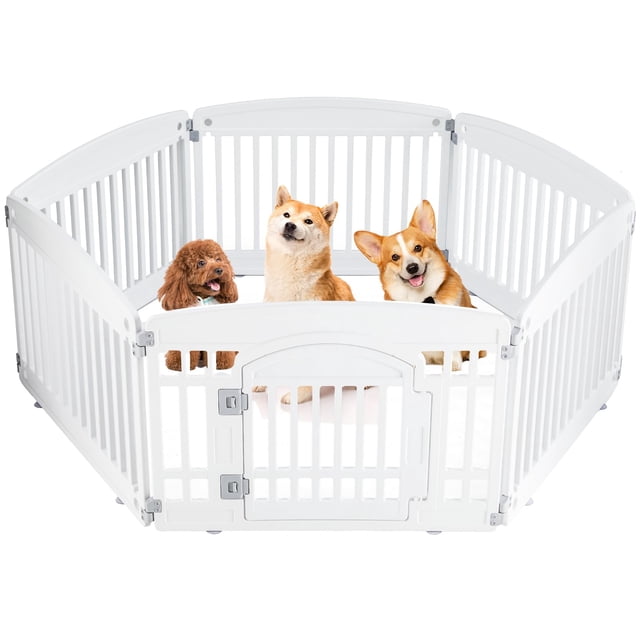 Parque infantil para perros SMUG, 6 paneles, 60 x 60 x 60 cm, plegable, portátil, blanco