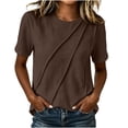 thumbnail image 3 of ClodeEU Women's Crew Neck Short Sleeve Ruched T-Shirt,Casual Fitted Solid Basic Top Brown,Women's Plus S, 3 of 7