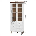 thumbnail image 5 of Xukmct 2 Glass Doors Tall Kitchen Pantry Cabinet with Drawers and Shelves, Display Storage Cabinet Cupboard for Kitchen, Living Room, 5 of 9