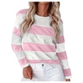 thumbnail image 2 of Womens Graphic T-shirts Long Sleeve Crewneck Striped Tee Casual Daily Wear Tops Pink M, 2 of 5