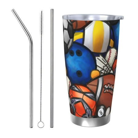 

Gukieu sport ball Print 20OZ Car Cup Vacuum Stainless Steel Leak-proof Thermos Cup Unisex Suitable for Home Outdoor and Sports-Straw Three-piece Set