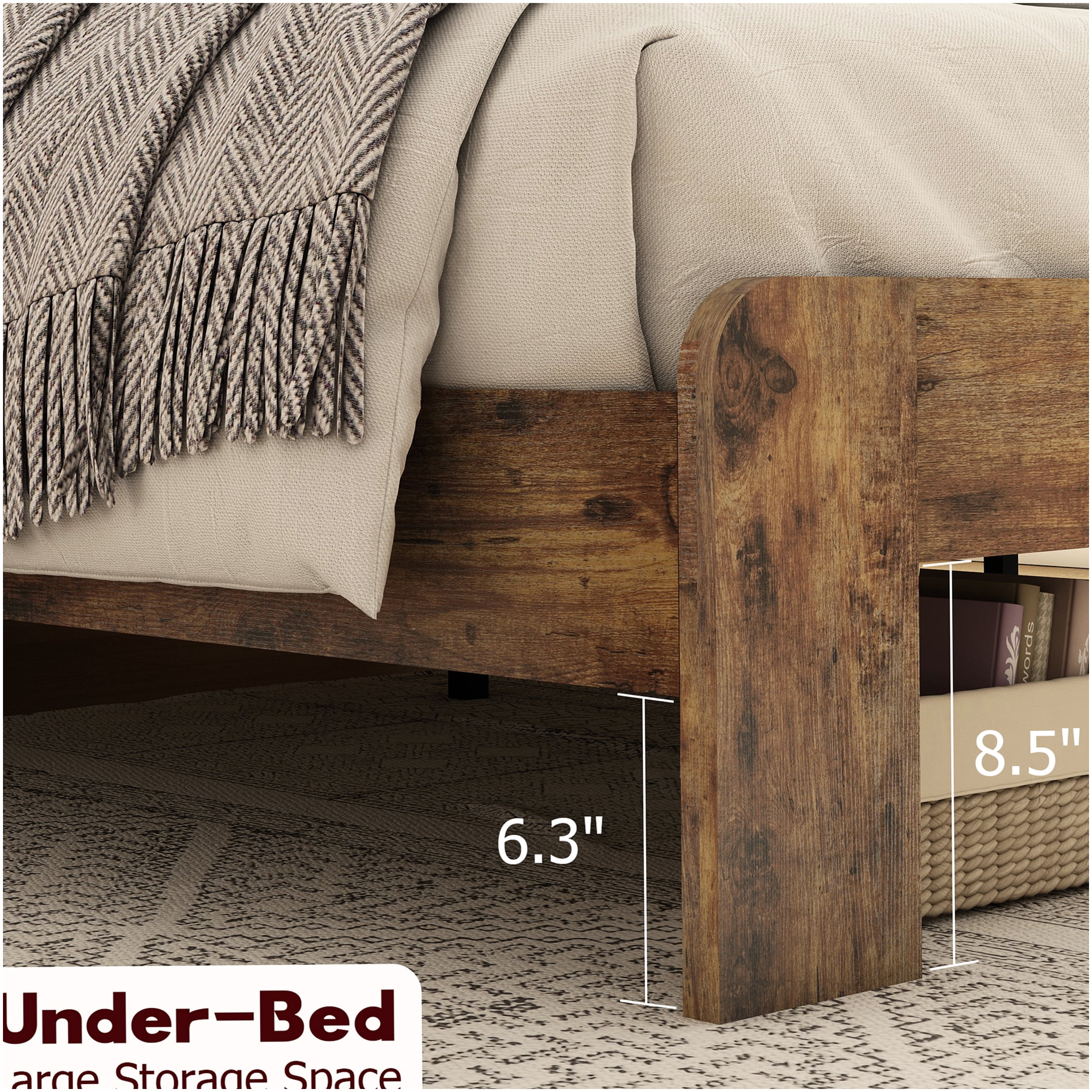King Size Bed Frame with Storage Headboard, USB Charging Ports, LED Mood Lighting, No Box Spring Needed