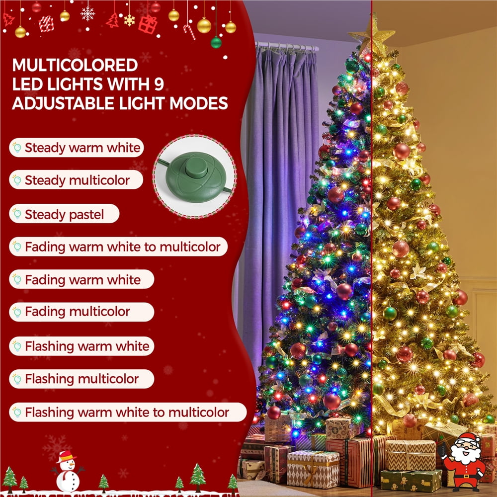 Alden Design 9ft Pre-lit Flocked Artificial Christmas Tree with Foldable Stand, Green