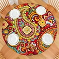 thumbnail image 2 of Tablecloth Retro Vintage Floral Paisley Pattern Waterproof Round Cover with Elastic Edges and Back for Dining, 2 of 7