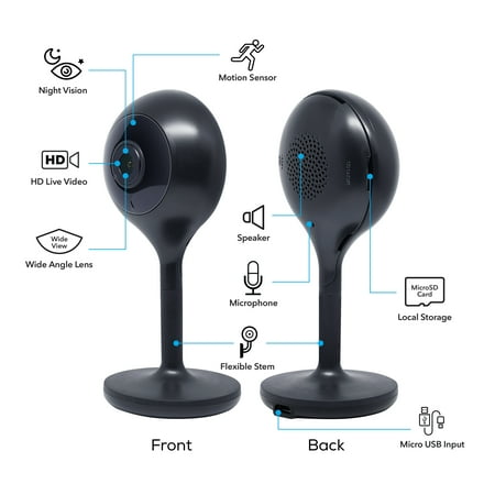 Geeni - Indoor Wi-Fi Wireless Network Surveillance Cameras (2-Pack) - Black